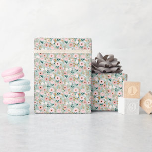 Papel De Presente Chá de Bebê Nupcial com Florais de Aquarela Rosa e