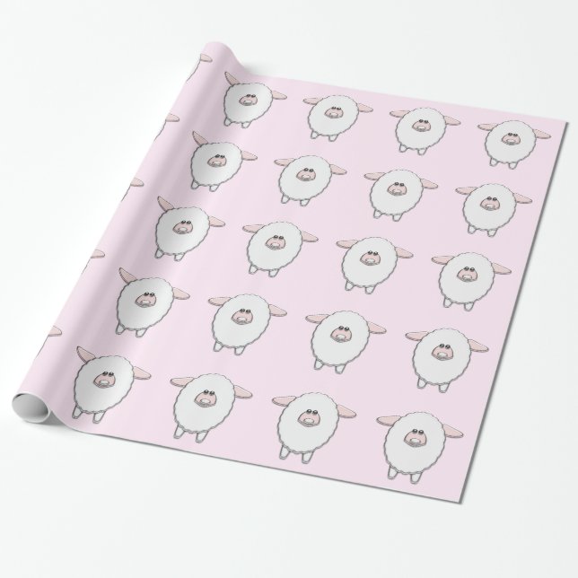 Papel De Presente Chá de Bebê Ovelha Rosa Fofa (Desenrolado)