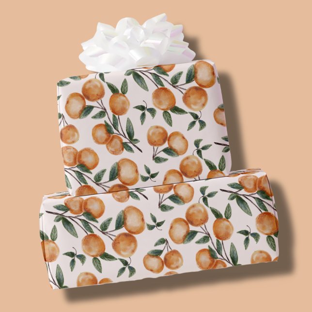 Papel De Presente Chá de Bebê Padrão Botânico de Laranjas em Aquarel (Criador carregado)