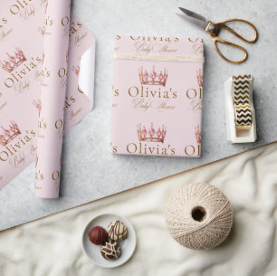 Papel De Presente Chá de Bebê Princesa Rosa Dourado