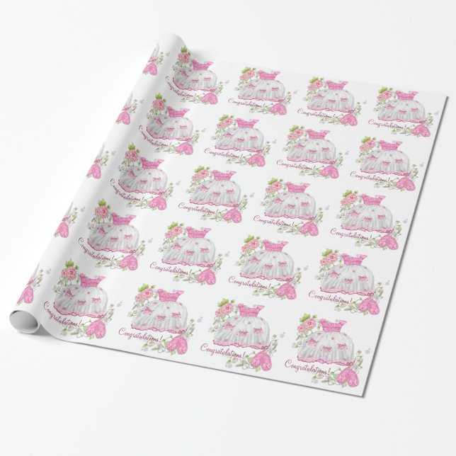 Papel De Presente Chá de Bebê Rosa Bela (Desenrolado)