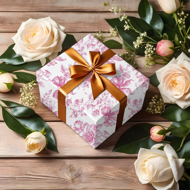 Papel De Presente Chá de Bebê Rosa com Flor Silvestre para Noiva (Criador carregado)
