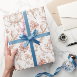 Papel De Presente Chá de Bebê Rosa Creme Floral Branco