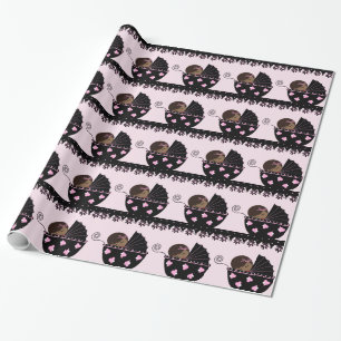 Papel De Presente Chá de Bebê Rosa e Preto