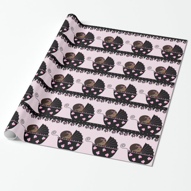 Papel De Presente Chá de Bebê Rosa e Preto (Desenrolado)