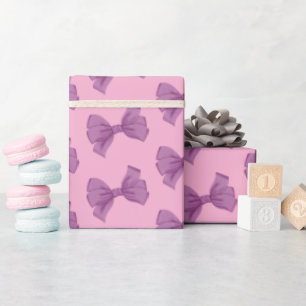 Papel De Presente Chá de Bebê Rosa Lilás com Laço Feminino
