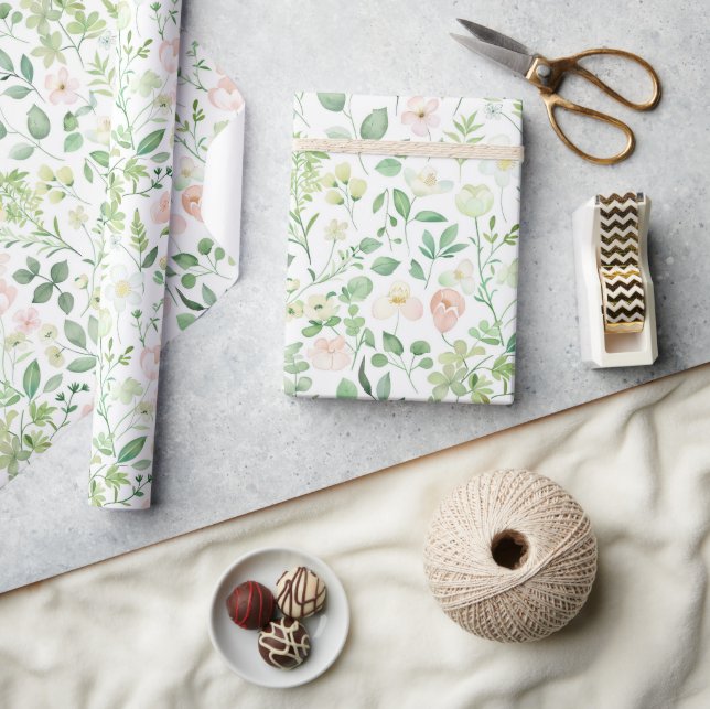 Papel De Presente Chá de Bebê Rosa Verde Floral Chá de Noiva (Artesanato)