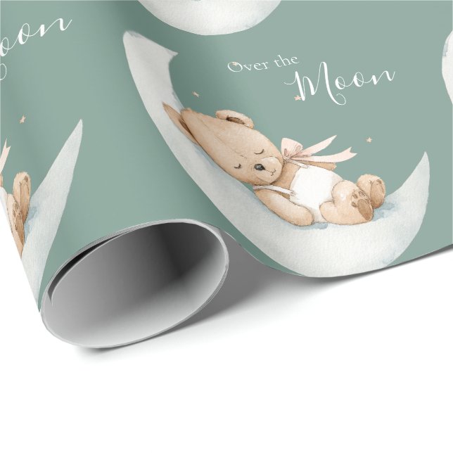 Papel De Presente Chá de Bebê Urso Acima da Lua (Ponta do rolo)