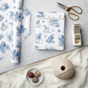 Papel De Presente Chá de Bebê Vintage Toalete Azul