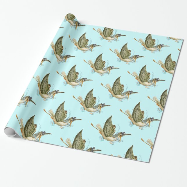 Papel De Presente CHÁ DE BEBÊS, Teal Blue White (Desenrolado)