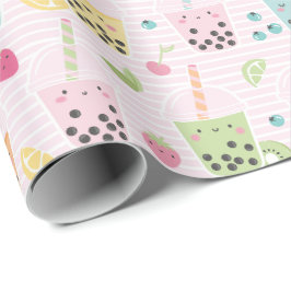 Papel De Presente Chá de bolha branca em rosa claro e faixa branca