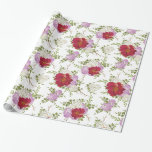 Papel De Presente Chá de casamento Floral Elegante<br><div class="desc">Padrão floral vermelho e roxo elegante perfeito para qualquer papel de embrulho. Perfeito para casamento ou chás de panela.</div>