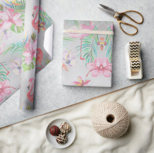 Papel De Presente Chá de fraldas Botânico Tropical Flamingo