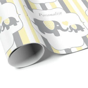 Papel De Presente Chá de fraldas branco, amarelo & cinzento dos