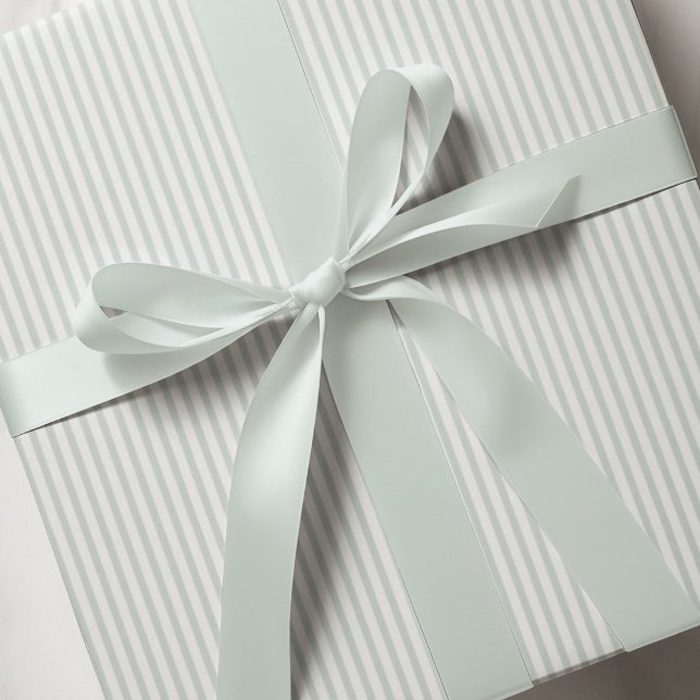 Papel De Presente Chá de fraldas com faixa verde da casa (Pastel Mint & White Striped Wrapping Paper Gender Neutral Baby Shower. Mint & White Stripe Pattern)