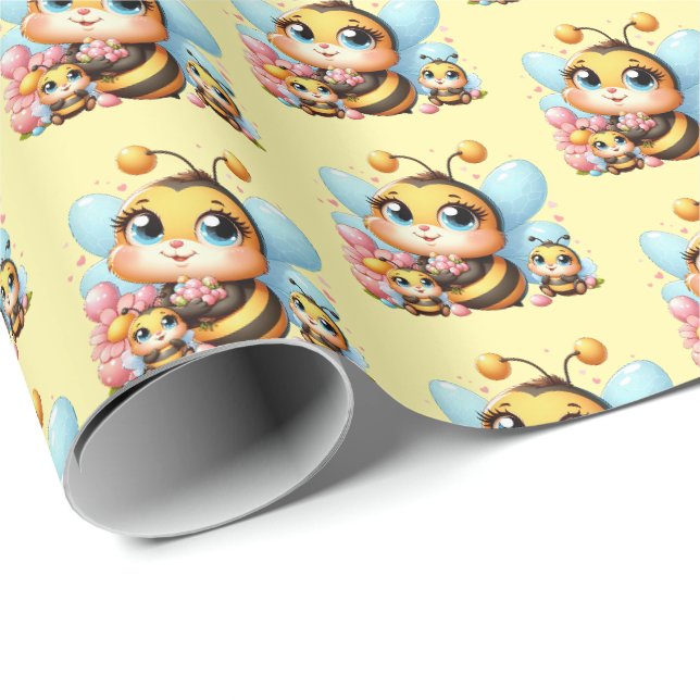 Papel De Presente Chá de fraldas de abelha (Ponta do rolo)