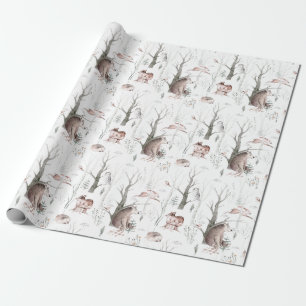 Papel De Presente Chá de fraldas de Amigos da Floresta de Aquarela