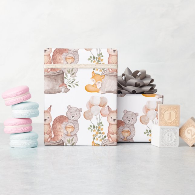 Papel De Presente Chá de fraldas de Amigos de Animais da Floresta Ma (Chá de bebê)