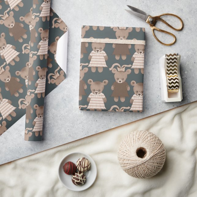 Papel De Presente Chá de fraldas de Bear Baby Girl (Artesanato)