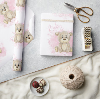 Papel De Presente Chá de fraldas de Bebê Rosa