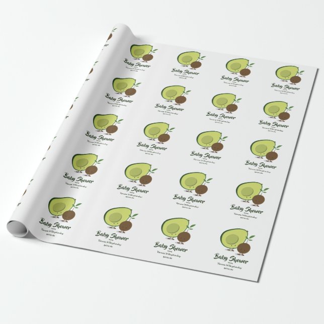 Papel De Presente Chá de fraldas de Cartoon Avocado e Pit (Desenrolado)