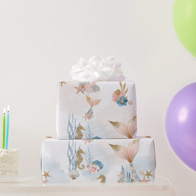 Papel De Presente Chá de fraldas de Cauda da Sereia Rosa-Blush (Presentes para festas)