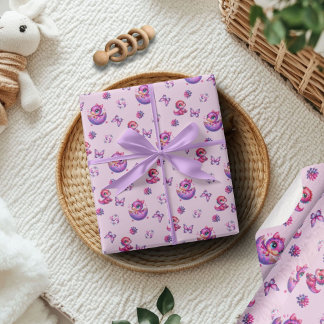 Papel De Presente Chá de fraldas de Dinossauro Rosa Bebê Em Breve