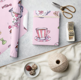 Papel De Presente Chá de fraldas de  e  de Teacups e Cupcakes Rosa b