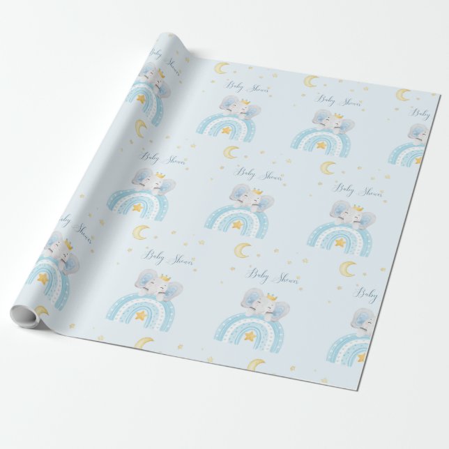 Papel De Presente Chá de fraldas de elefante azul bonito (Desenrolado)