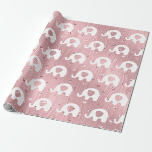 Papel De Presente Chá de fraldas de Elefante Branco rosa Princesa