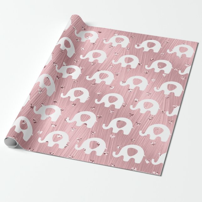 Papel De Presente Chá de fraldas de Elefante Branco rosa Princesa (Desenrolado)