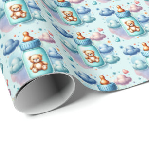 Papel De Presente Chá de fraldas de garrafas de garotos giros