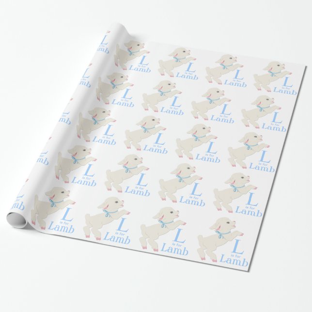 Papel De Presente Chá de fraldas de Lamb Azul Doce (Desenrolado)