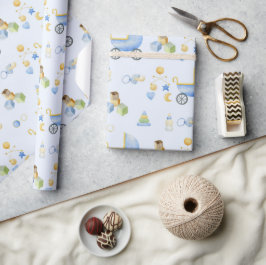 Papel De Presente Chá de fraldas de Tema de Aquarela do Baby Boy