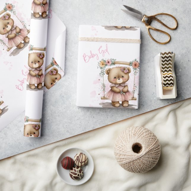 Papel De Presente Chá de fraldas de Urso de Teddy Rosa (Artesanato)