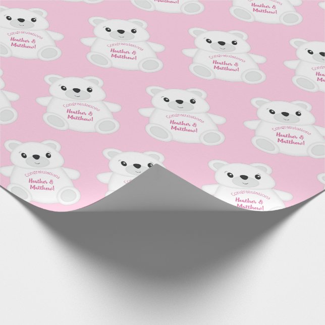 Papel De Presente Chá de fraldas de Urso Polar Rosa (Ponta)
