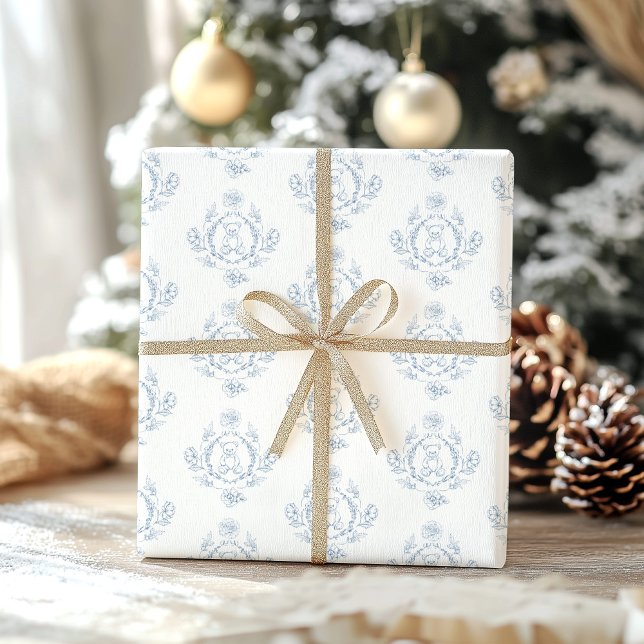 Papel De Presente Chá de fraldas de urso Toile de Jouy Teddy (Criador carregado)