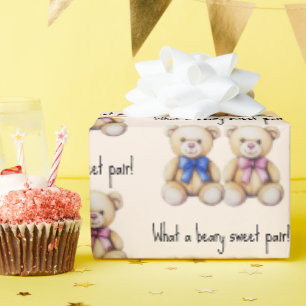 Papel De Presente Chá de fraldas de Ursos de Teddy, Rapariga e Garot