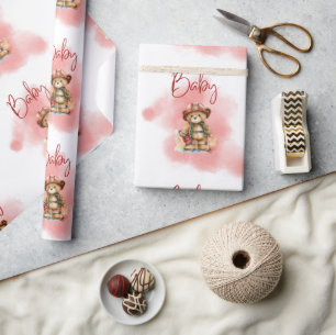 Papel De Presente Chá de fraldas do Rapaz do Urso do Teddy