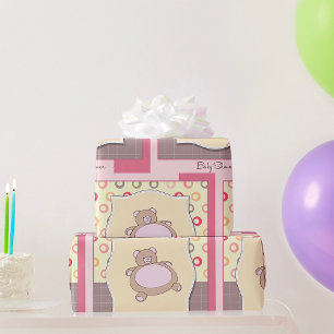 Papel De Presente Chá de fraldas do Urso de Teddy com Círculos Retro
