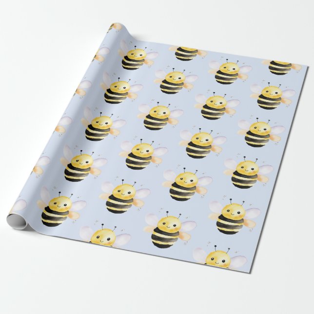 Papel De Presente Chá de fraldas, doce design de abelha aquosa (Desenrolado)