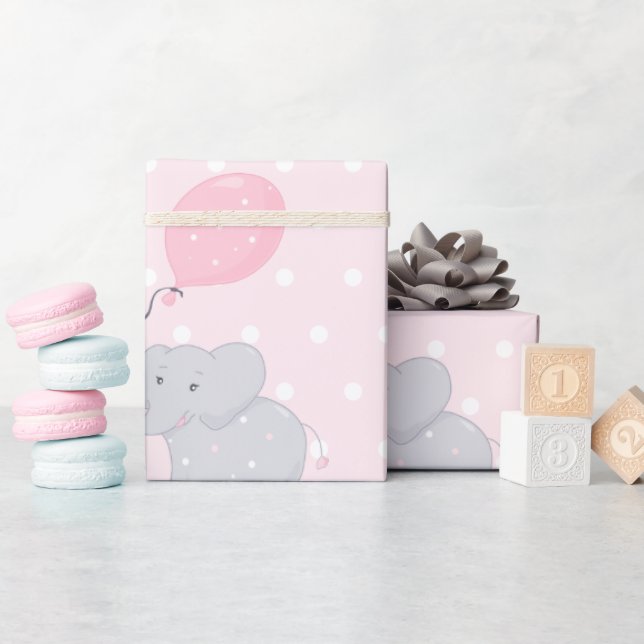 Papel De Presente Chá de fraldas Elefante Bonito Rosa (Chá de bebê)
