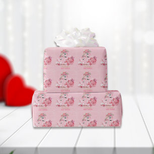 Papel De Presente Chá de fraldas Flamingo Ballerina, cor-de-água r