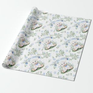 Papel De Presente Chá de fraldas Floral Azul-Lamb