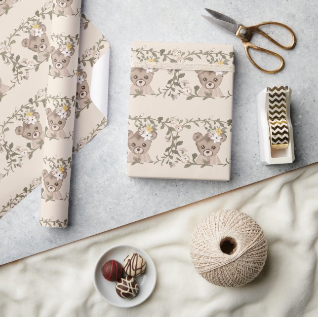 Papel De Presente Chá de fraldas Floral Greenerescente de Urso de Te (Artesanato)