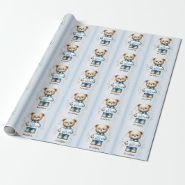 Papel De Presente Chá de fraldas Gelado Urso Azul Floral Belo