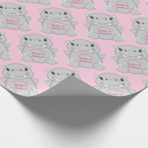 Papel De Presente Chá de fraldas Hippo Rosa