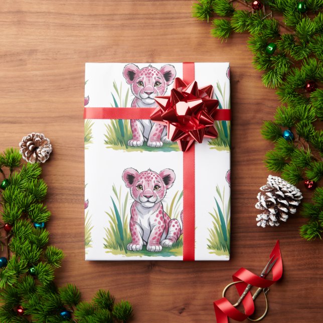 Papel De Presente Chá de fraldas Lion Girl Rosa Personalizado (Presente de Natal)