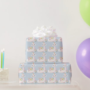 Papel De Presente Chá de fraldas Llama Branco Azul Novo nascer