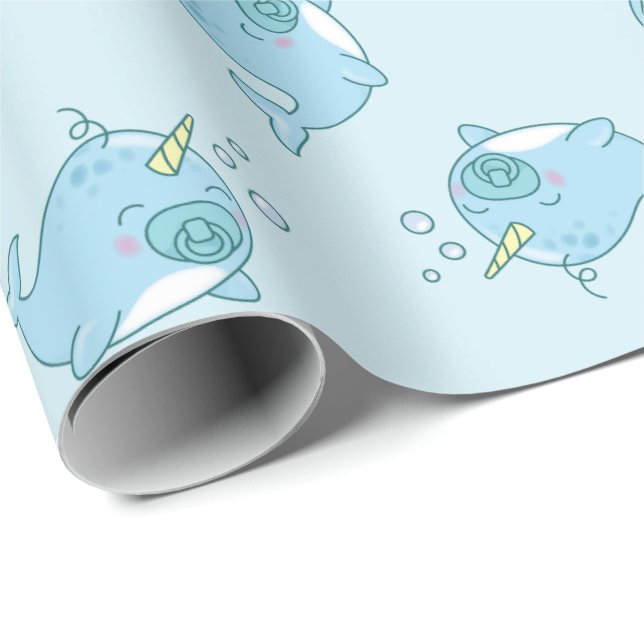 Papel De Presente Chá de fraldas Narral Cute Kawaii Blue Boy (Ponta do rolo)